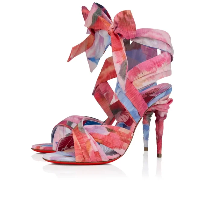 Affabula Lace up – 100 Mm Strappy Sandals – Peonies Printed China Fabric – Multicolor – Women Affabula Lace up – 100 Mm Strappy Sandals – Peonies Printed China Fabric – Multicolor – Women