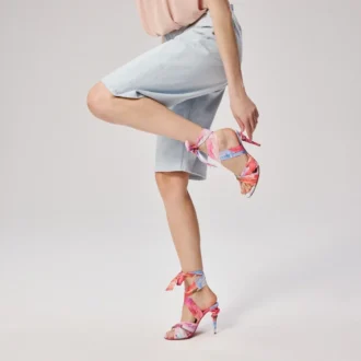 Affabula Lace up – 100 Mm Strappy Sandals – Peonies Printed China Fabric – Multicolor – Women