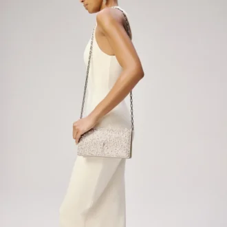 Bettina – Clutch – Suede, Strass and Pearls – Silver