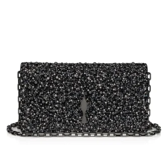 Bettina – Clutch – Veau Velours, Strass and Pearls – Black