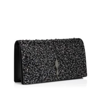 Bettina – Clutch – Veau Velours, Strass and Pearls – Black