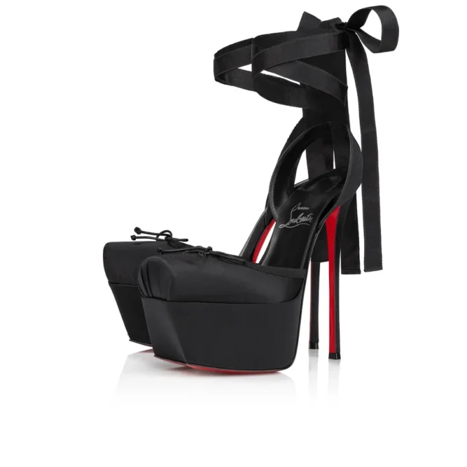 Cassia Lace up Alta – 160 Mm Strappy Pumps – Crepe Satin – Black – Women