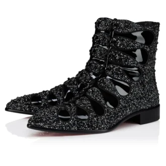 Circus Booty Perla – Boots – Suede Leather and Strass, Patent Calf Leather – Black – Men