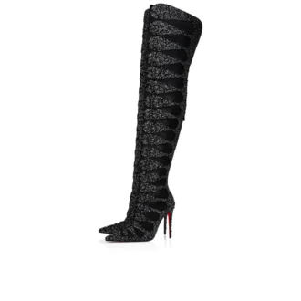 Circus Max Perla Botta Alta – 100 Mm Thighboots – Suede Leather, Mesh and Strass – Black – Women Christian Louboutin United States