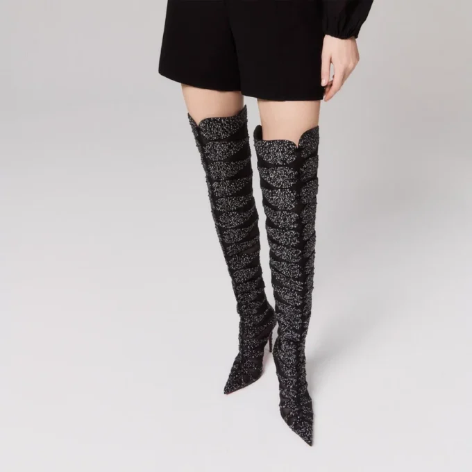 Circus Max Perla Botta Alta – 100 Mm Thighboots – Suede Leather, Mesh and Strass – Black – Women Christian Louboutin United States Circus Max Perla Botta Alta – 100 Mm Thighboots – Suede Leather, Mesh and Strass – Black – Women Christian Louboutin United States