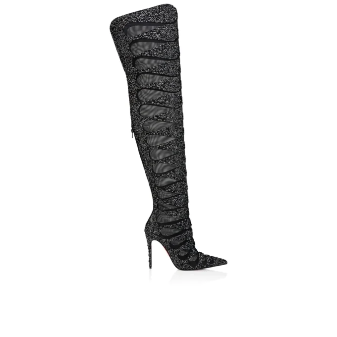 Circus Max Perla Botta Alta – 100 Mm Thighboots – Suede Leather, Mesh and Strass – Black – Women Christian Louboutin United States Circus Max Perla Botta Alta – 100 Mm Thighboots – Suede Leather, Mesh and Strass – Black – Women Christian Louboutin United States