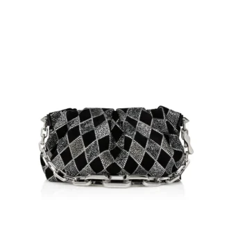 Eva Small – Shoulder Bag – Veau Velours and Diamond-Shaped Strass – Black