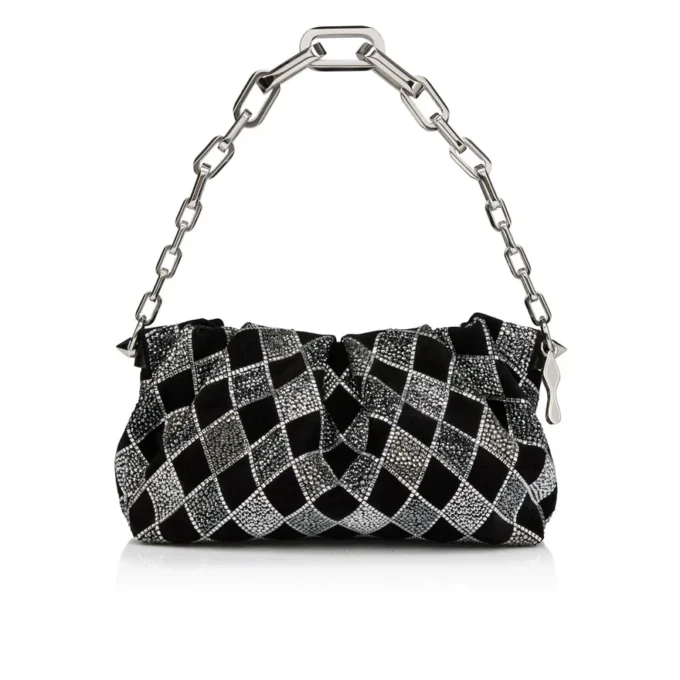 Eva Small – Shoulder Bag – Veau Velours and Diamond-Shaped Strass – Black
