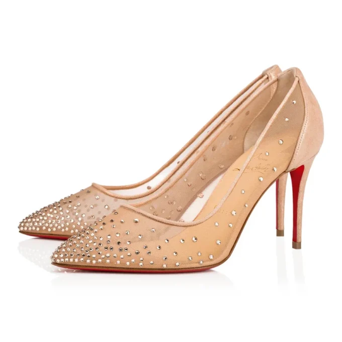 Follies Strass – 85 Mm Pumps – Mesh and Suede – Light Silk – Women