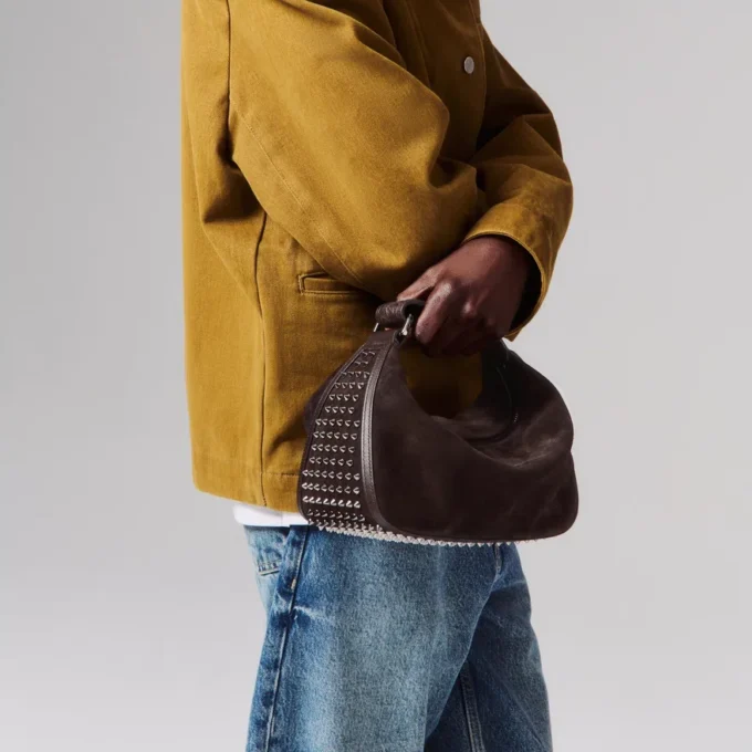 Funky – Pouch – Reversed Calf Leather and Spikes – Cafe Funky – Pouch – Reversed Calf Leather and Spikes – Cafe