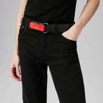 Loubi – Belt – Calf Leather and Spikes – Black