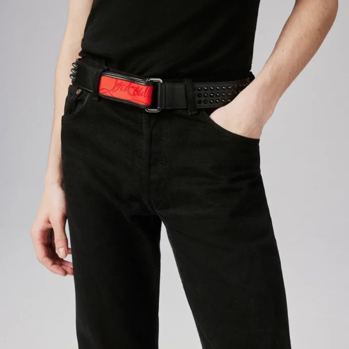 Loubi – Belt – Calf Leather and Spikes – Black Loubi – Belt – Calf Leather and Spikes – Black