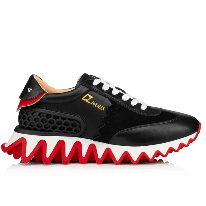 Loubishark – Sneakers – Calf Leather and Veau Velours – Black – Women
