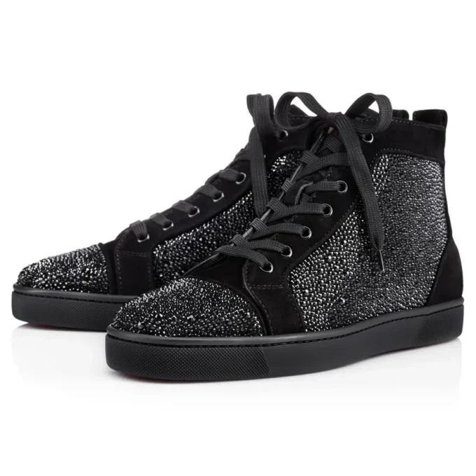 Louis Strass – Sneakers – Veau Velours and Strass – Black – Men Louis Strass – Sneakers – Veau Velours and Strass – Black – Men