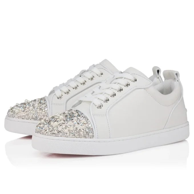 Louise Junior Perla – Sneakers – Crepe Satin, Calf Leather and Pearls – White – Women