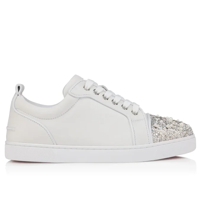 Louise Junior Perla – Sneakers – Crepe Satin, Calf Leather and Pearls – White – Women