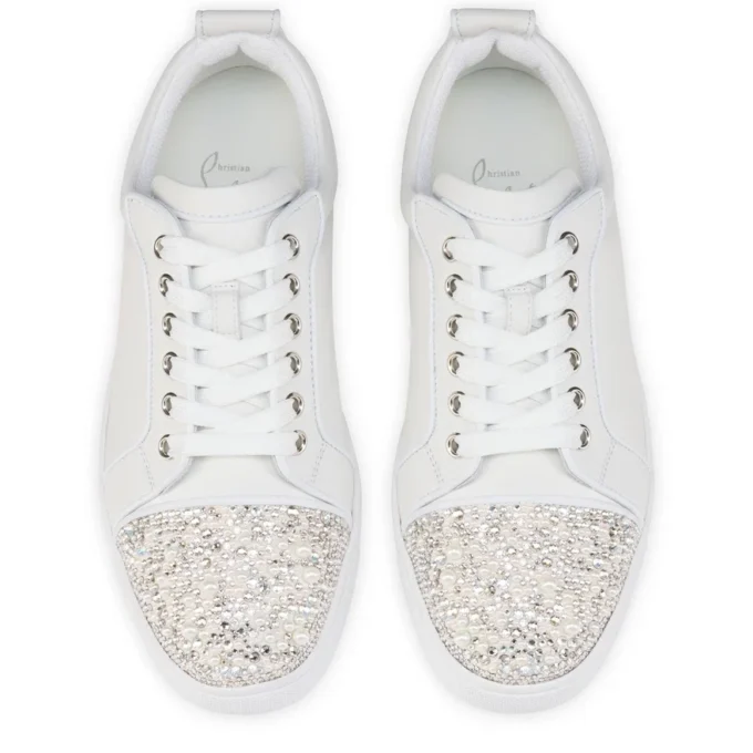 Louise Junior Perla – Sneakers – Crepe Satin, Calf Leather and Pearls – White – Women