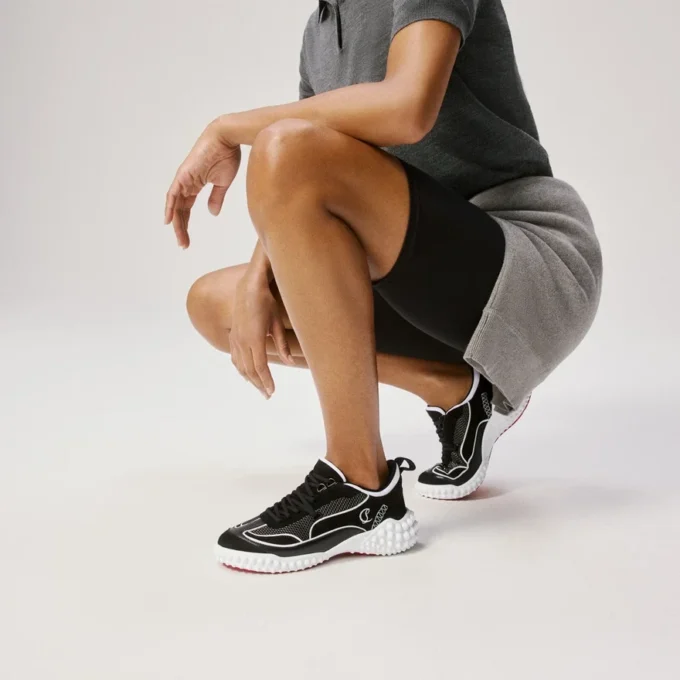 Mara – Sneakers – Veau Velours, Lamb Nappa Leather and Mesh – Black – Women