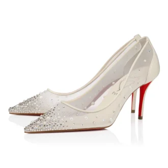 Miss Z Degrastrass Perla – 80 Mm Pumps – Mesh, Nappa Leather, Strass and Pearls – Bianco – Women