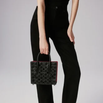 Paloma Mini – Top Handle Bag – Grained Calf Leather and Spikes Loubinthesky – Black