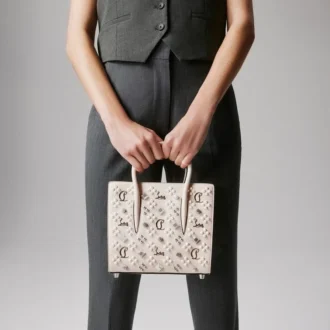 Paloma Mini – Top Handle Bag – Grained Calf Leather and Spikes Loubinthesky – Leche