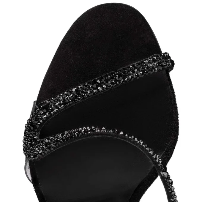 Rosalie Strass – 99 Mm Sandals – Suede and Strass – Black – Women Rosalie Strass – 99 Mm Sandals – Suede and Strass – Black – Women